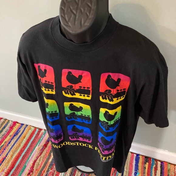 1994 Woodstock Music Festival Shirt Neon 90s Band GEM Tag Black XL Vintage